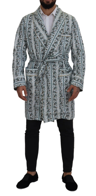 Blue Floral Cotton Robe Coat Jacket