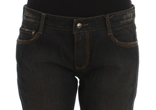 Blaue Boyfriend-Jeans aus gewaschener Baumwolle