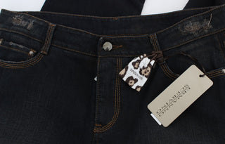 Blaue Boyfriend-Jeans aus gewaschener Baumwolle