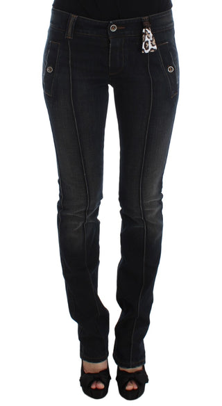 Jeans de algodón lavado azul de corte ajustado