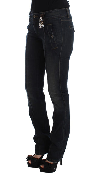 Jeans de algodón lavado azul de corte ajustado