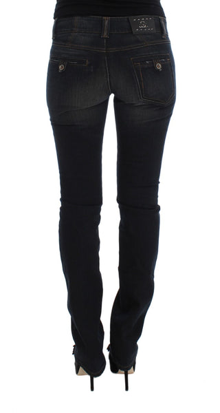 Jeans de algodón lavado azul de corte ajustado
