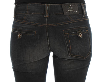 Jeans de algodón lavado azul de corte ajustado