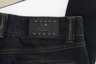 Jeans de algodón lavado azul de corte ajustado