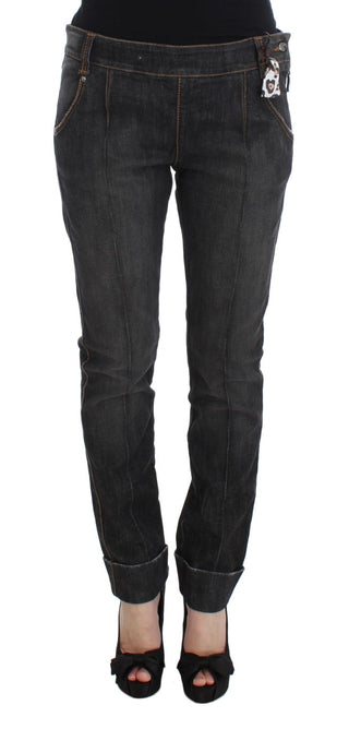 Jeans de mezclilla de algodón gris de corte ajustado