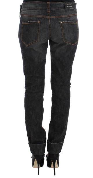 Jeans de mezclilla de algodón gris de corte ajustado