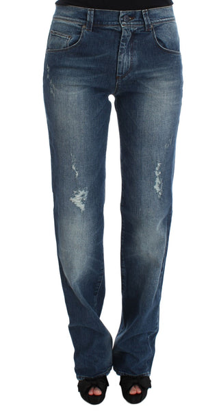 Jeans de mezcla de algodón lavado azul de corte ajustado