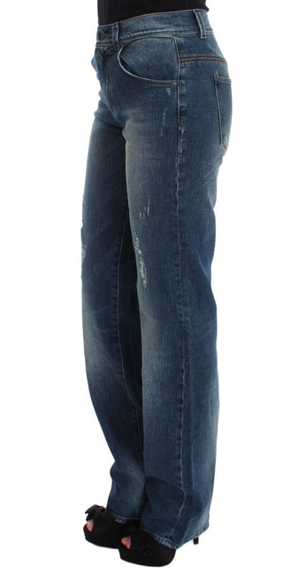 Jeans de mezcla de algodón lavado azul de corte ajustado