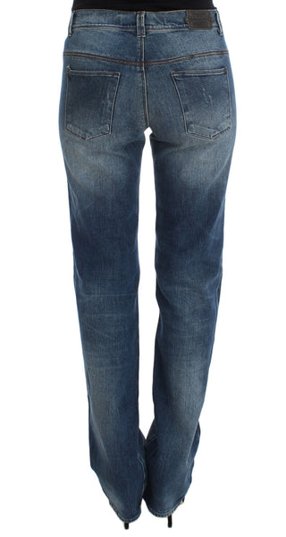 Jeans de mezcla de algodón lavado azul de corte ajustado