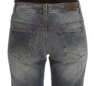 Jeans de mezcla de algodón lavado azul de corte ajustado