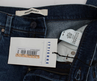 Jeans de mezcla de algodón lavado azul de corte ajustado