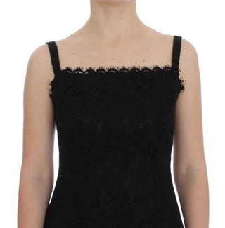 Vestido de rodilla negro con encaje floral