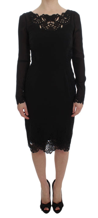 Schwarzes, figurbetontes Seidenkleid mit Stretchanteil