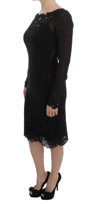 Schwarzes, figurbetontes Seidenkleid mit Stretchanteil