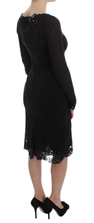 Schwarzes, figurbetontes Seidenkleid mit Stretchanteil