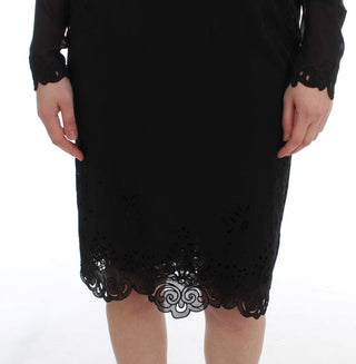 Schwarzes, figurbetontes Seidenkleid mit Stretchanteil