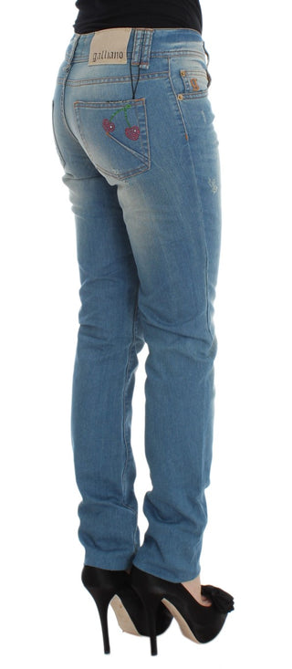 Jeans de mezcla de algodón lavado azul de corte ajustado