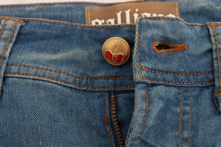 Jeans de mezcla de algodón lavado azul de corte ajustado