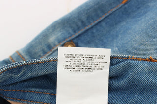 Jeans de mezcla de algodón lavado azul de corte ajustado