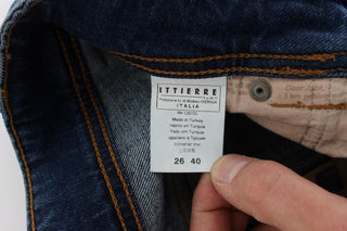 Blaue Bootcut-Jeans aus Baumwollmischgewebe, schmal geschnitten