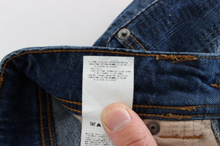 Blaue Bootcut-Jeans aus Baumwollmischgewebe, schmal geschnitten