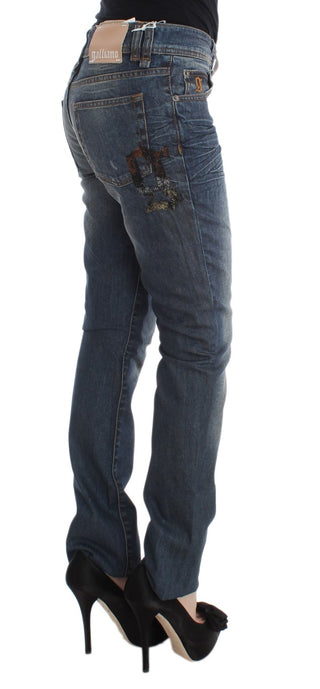 Jeans de mezcla de algodón lavado azul de corte ajustado