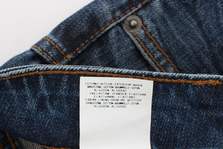 Jeans de mezcla de algodón lavado azul de corte ajustado