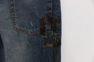 Jeans de mezcla de algodón lavado azul de corte ajustado