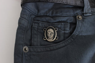 Jeans de mezcla de algodón azul de tiro alto y corte ajustado
