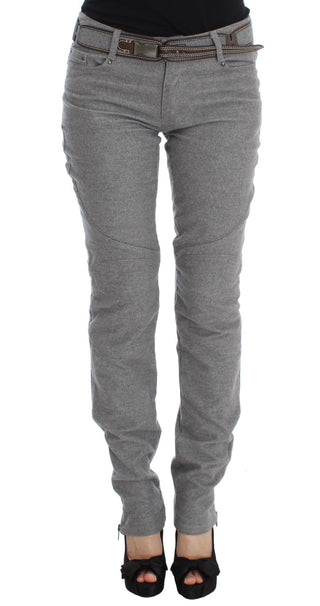 Graue Baumwoll-Bootcut-Hose, schmale Passform, Freizeithose