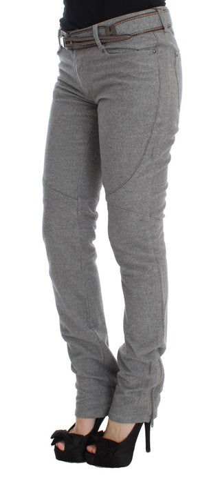 Graue Baumwoll-Bootcut-Hose, schmale Passform, Freizeithose