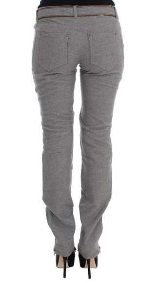Graue Baumwoll-Bootcut-Hose, schmale Passform, Freizeithose