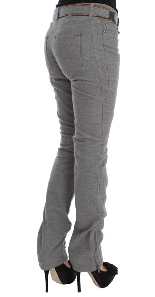 Graue Baumwoll-Bootcut-Hose, schmale Passform, Freizeithose