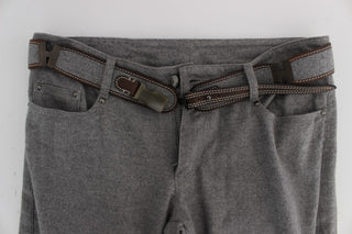 Graue Baumwoll-Bootcut-Hose, schmale Passform, Freizeithose