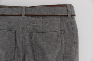 Graue Baumwoll-Bootcut-Hose, schmale Passform, Freizeithose