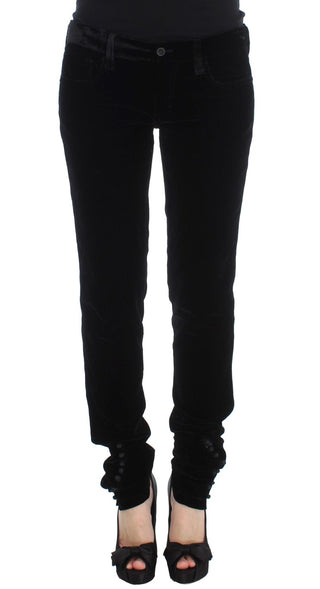 Pantalones de terciopelo de mezcla de viscosa negra de corte ajustado