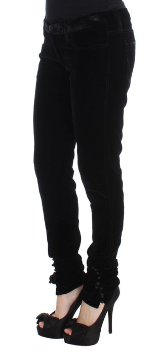 Pantalones de terciopelo de mezcla de viscosa negra de corte ajustado