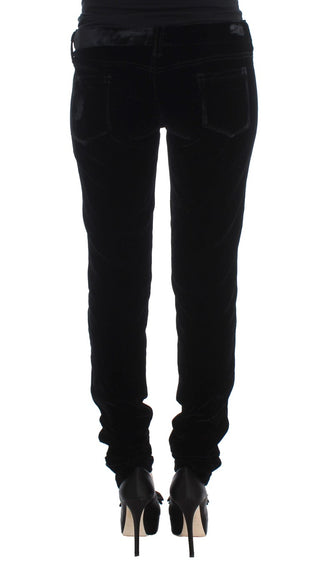 Pantalones de terciopelo de mezcla de viscosa negra de corte ajustado