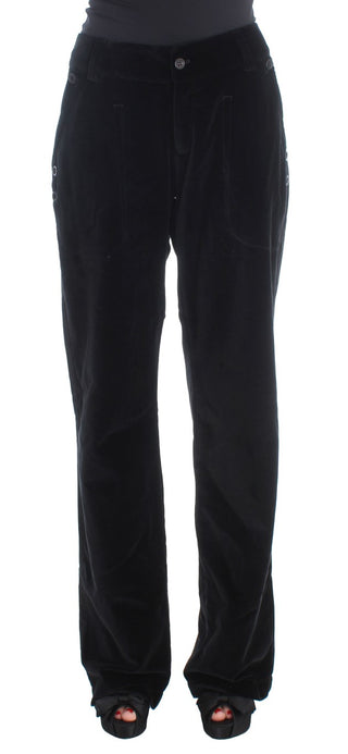 Pantalones de algodón de terciopelo negro de piernas rectas