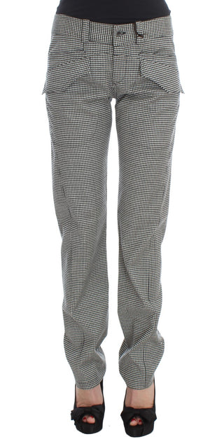 Pantalones casuales de algodón a cuadros en blanco y negro