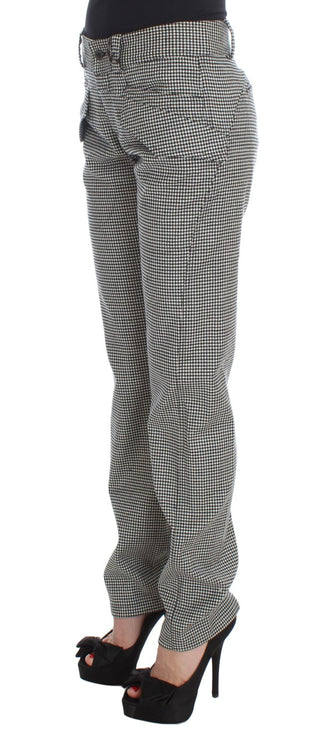 Pantalones casuales de algodón a cuadros en blanco y negro