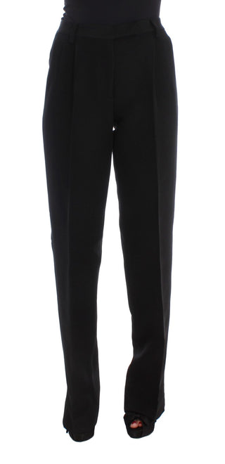 Pantalones de pierna ancha de mezcla de algodón a rayas negras