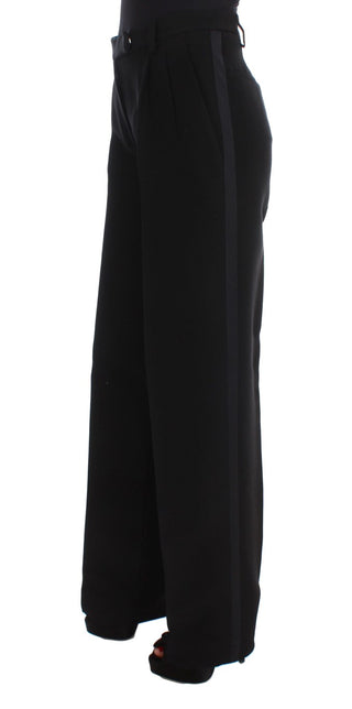 Pantalones de pierna ancha de mezcla de algodón a rayas negras