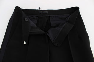 Pantalones de pierna ancha de mezcla de algodón a rayas negras