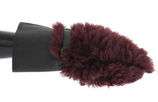 Schwarze Bordeaux-Lammfellhandschuhe aus Leder