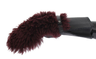 Schwarze Bordeaux-Lammfellhandschuhe aus Leder