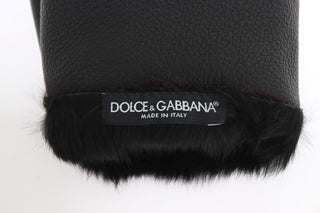Schwarze Bordeaux-Lammfellhandschuhe aus Leder