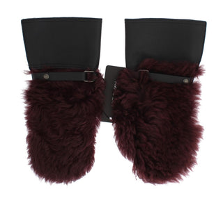 Schwarze Bordeaux-Lammfellhandschuhe aus Leder