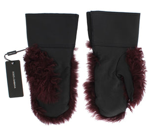 Schwarze Bordeaux-Lammfellhandschuhe aus Leder