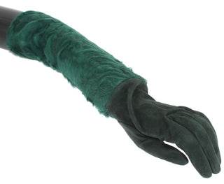 Guantes de cuero verde Xiangao con pelo en los codos
